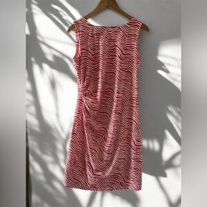 J. McLaughlin | Red Printed Ruched Sleeveless Dress Catalina Cloth Summer Resort